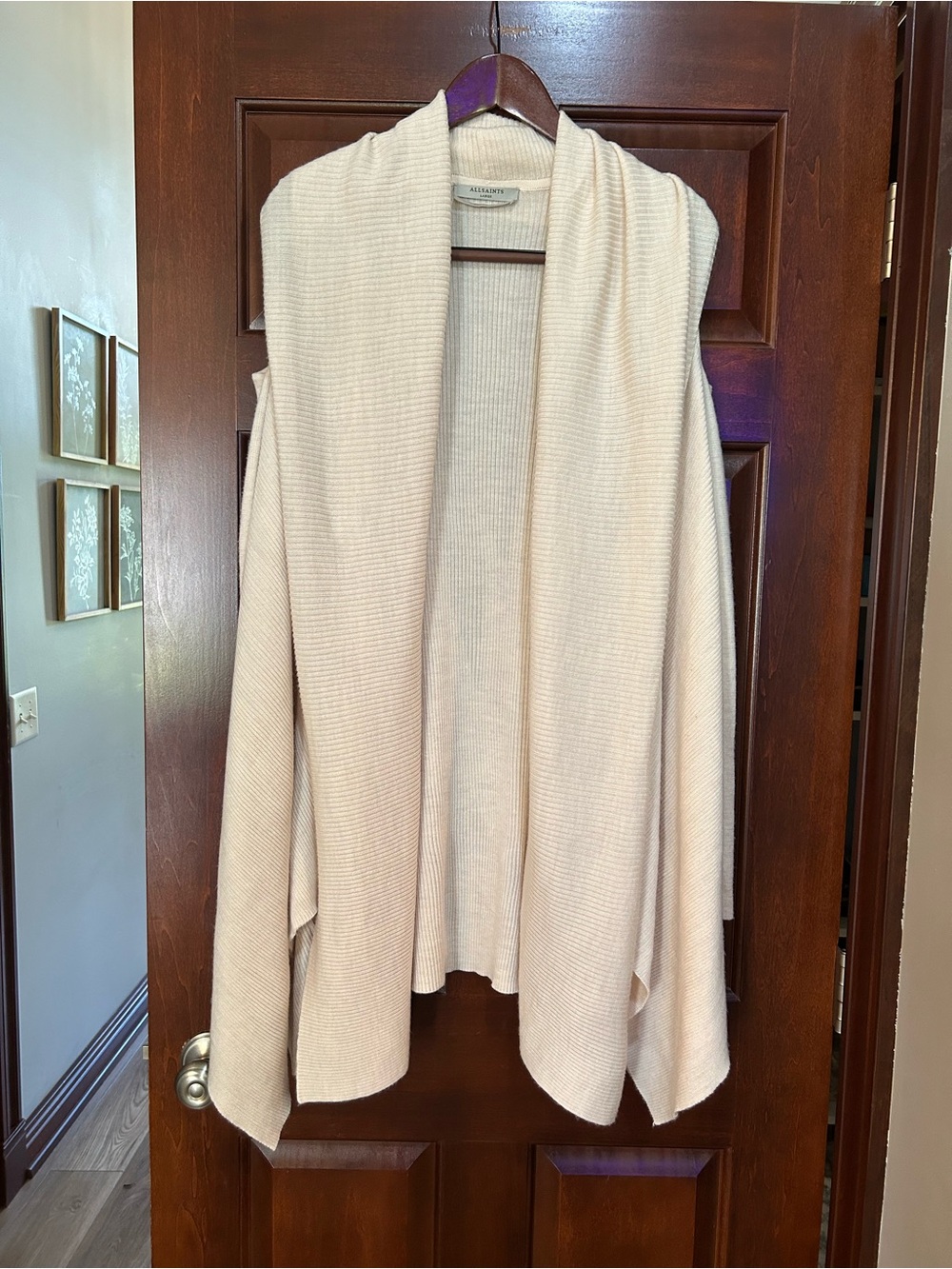 AllSaints Cava Merino Wool Open Shoulder Cardigan L Cream